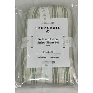 Standard Relaxed Linen Stripe Sham Set Jade & Parchment - Parachute